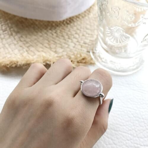 Elegant Quality 925 Adjustable Ring Natural Gemston Crystal Round Ring 925 Sterling Silver Ring for Women 925 Jewelry Colro Pink