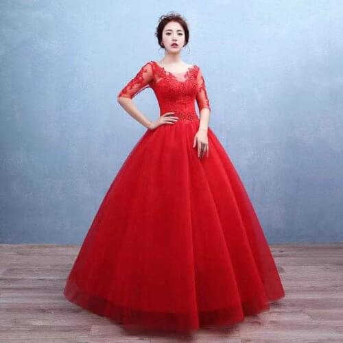 Lace O-Neck Wedding Dress Fashion Crystal Embroidery Backless Floor-Length Half Sleeves Plus Size Wedding Gowns For Women G309