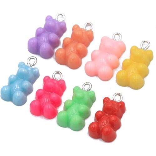 20Pcs 11*20mm 8 Color Colorful Bear Charms Resin Cabochons Glitter Gummy Candy Necklace Keychain Pendant DIY Making Accessories
