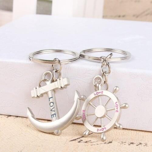2PCS Anchor & Rudder Metal Couples Lover New Fashion Charm Car Key Ring Chain Creative Party Valentines Gift