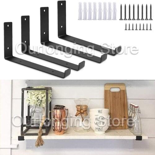 2Pcs Heavy Duty Black Metal Shelf Brackets Floating Shelves Rustic Iron Shelf Bracket Wall Mounted Multifunctional Home Hardware