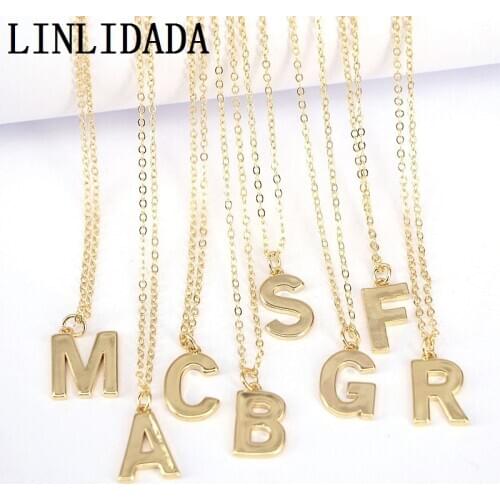 26Pcs Hot sales!! A-Z Letter Necklace Metal Chain Necklace Gold Color Intitial Letter Pendant Necklaces