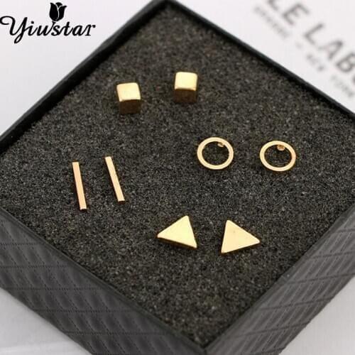 4pcs Minimalist Punk Geometric Stud Earrings for Women Small Round Triangle Square T Bar Earring Girls Jewelry Fashion Earing