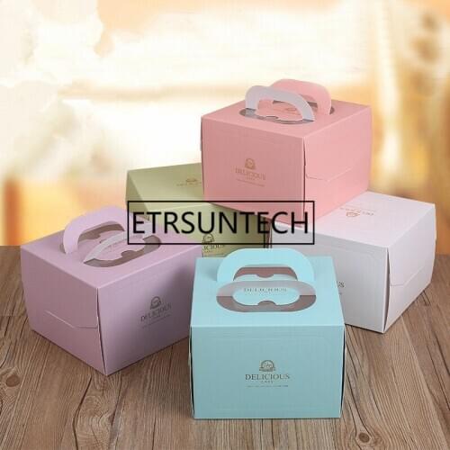 50pcs 6inch Kraft Paper Box with Window CupCake Packing Box Biscuit Candy Decoration Baking Box