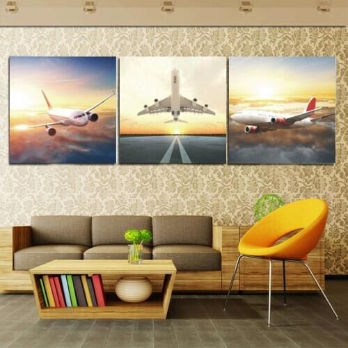 5D Diy Diamond Embroidery Sunset Airplane Diamond painting Full square round mosaic rhinestone picture triptych Decor home C991