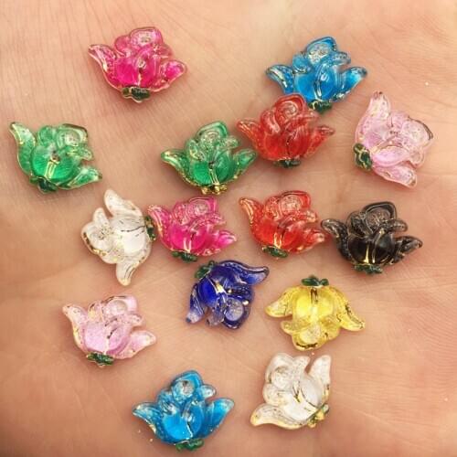New Shiny 80pcs Mix Resin Lovely Colorful Mini Rose Flat Back Rhinestone Appliques DIY Wedding Scrapbook Craft F853