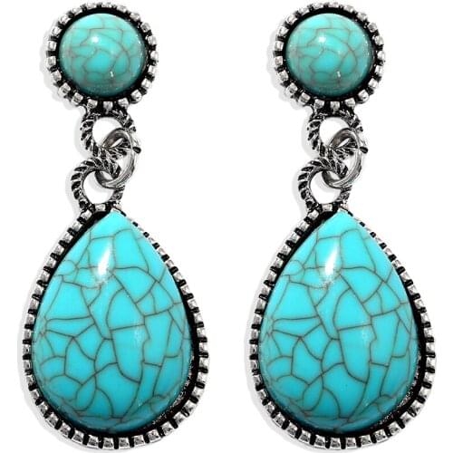 Dvacaman Bohemian Water Drop Earrings for Women Ethnic Blue Stone Earrings Dangle New Fashion Jewelry Party Accessories Brincos