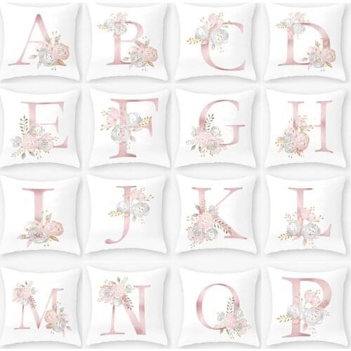 26 Alphabet Floral Print Pillow Case Polyester Waist Throw Cushion Pillow Cover Wedding Home Letter Pillowcase 45x45cm
