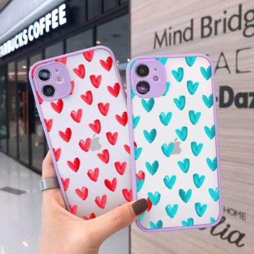 Phone Case For iPhone 12 11 Mini Pro XR XS Max 7 8 Plus X Love Heart Cute bee Matte transparent Purple Cover