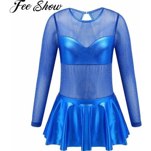 Kids Girls Glittering Ballet Leotards Gymnastics Leotard Long Sleeve Ruffle Dance Jumpsuit Latin Dance Ballet Ballroom Dancewear