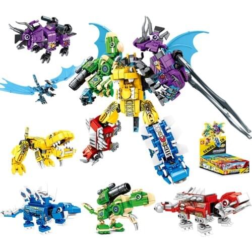 Jurassic Dinosaur Worlds 6 Dinosaurs IN a Robot Toys for Kids Building Blocks Kit Educational Bricks Boys Gift