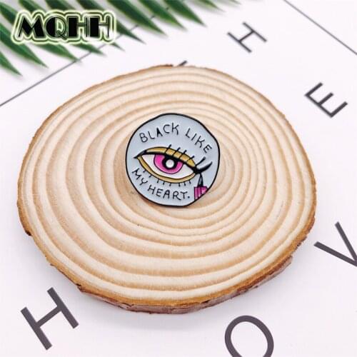 Cartoon Blue Eyes Black Like My Heart Enamel Brooch Alloy Round Badge T-shirt Bag Custom Pin Accessories Women Jewelry Gifts