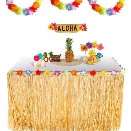 Hawaiian table skirt DIY 75cm Plastic Luau Flower Grass Skirt Beach Wedding/Party Garden Decoration Hibiscus Tablecloth
