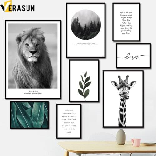 Lion Giraffe Forest Plant Leaves Quotes Wall Art Canvas Painting Nordic Posters And Prints Wall Pictures For Living Room Decor