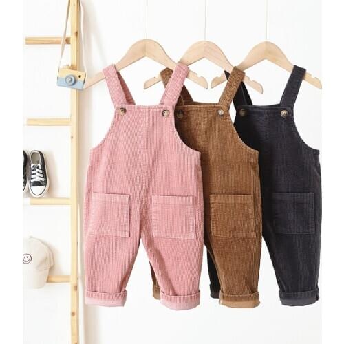 Baby Boy Overalls Solid Color Autumn Spring Corduroy Girls Jumpsuit Casual Loose Infant Kids Jumpsuit Pants with Pockets