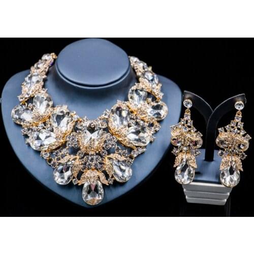 Lan palace turkish jewelry gold color Austrian crystal necklace and earrings for wedding women jewelry set free shipping