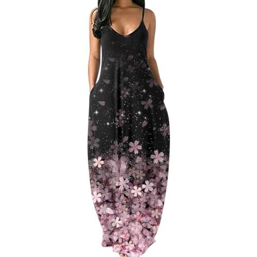 Summer Dress Women Flower Printed Sleeveless Plus Size Beach Maxi Dress Boho Casual Long Party Dresses Vestidos Robe Femme 2021