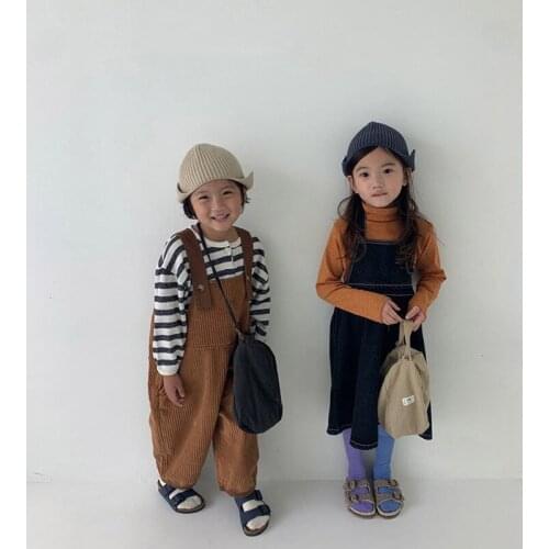MILANCEL 2021 Autumn Kids Clothes Corduroy Boys Overall Girls Jumpsuits Brief Girls Suspender Pants