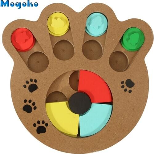 Mogoko Wooden Interactive Puupy Dog Cat Feeder, Seek-a-Treat Pet Mental Stimulation Shuffle Puzzle Toys, Animal Food Treat Dispe