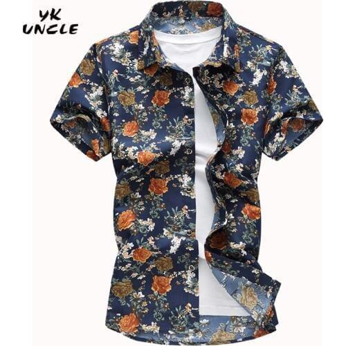 YK UNCLE Brand New Men Vintage Floral Prints Short Sleeve Turn-down Collar Shirt Beach Style Blouses Plus Size M-7XL