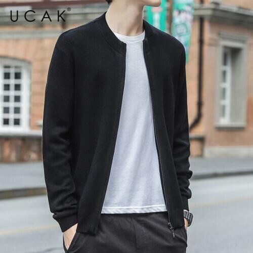 UCAK Brand Sweatercoat Men Clothes Autumn Winter Solid Color Sweater O-Neck Streetwear Sweatercoat Clothing Pull Homme U1131