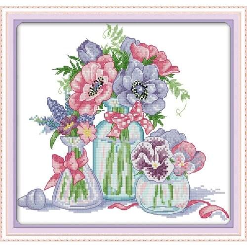 Everlasting Love Flowers Ecological Cotton Chinese Cross Stitch Kits 14CT 11CT Stamped Printed DIY Wedding Decoration For Home