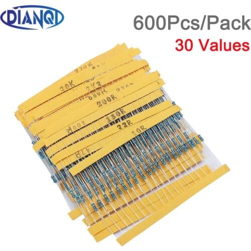 600PCS/lot 30Values* 20pcs 1% 1/4 W resistor pack set diy Metal Film Resistor kit use colored ring resistance 10 ohms~1 M ohm