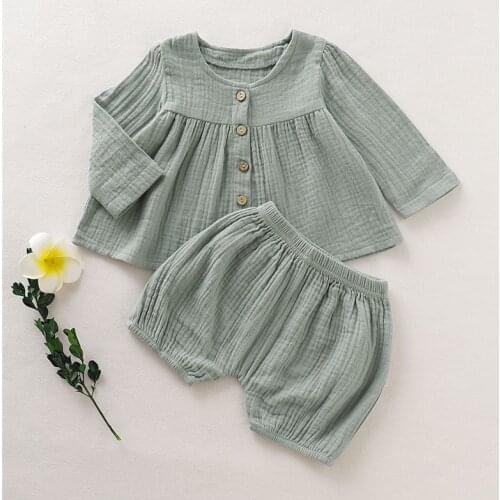 Baby Girl Clothes Newborn Infant Autumn 2Pcs Set Linen Cotton T-shirt Pants Toddler Outfits Girls Clothing Suit