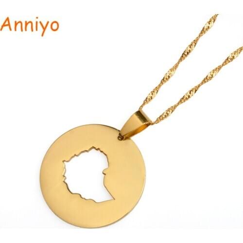Anniyo Gold Color Round Ethiopia Map Necklaces for Women Charm Pendant Ethiopian Jewelry African Gifts #016221
