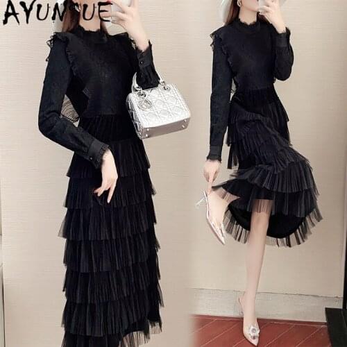 AYUNSUE Woman Dress Elegant Female Black Lace Dress High Quality Spring Autumn 2021 Long Dresses for Women Vestido De Mujer