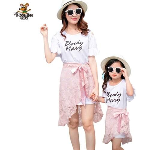 Mother Daughter Dresses Fashion Long T shirt and skirt Dress Family Matching Outfits 2021 Mommy and Me Clothes Women Girl dress