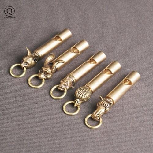 Retro Piranhas Rabbits Brass Whistle Car Keychain Pendant Jewelry Outdoor Referee Survival Whistles EDC Tool DIY Keyring Hanging