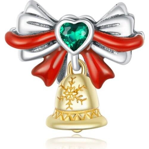 Christmas Golden Jingle Bell 925 Sterling Silver Charm Beads fit Genuine Silver Bracelet Accessories DIY European Jewelry