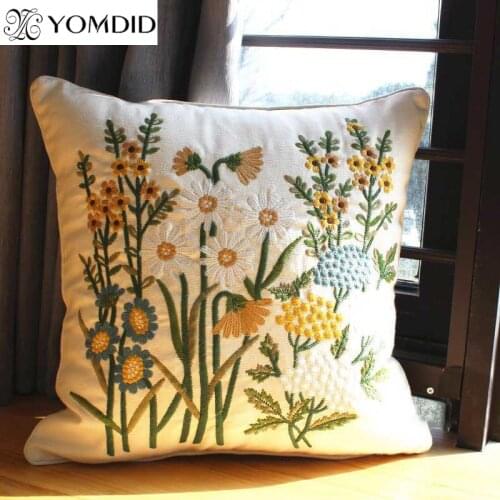 Embroidered European Pastoral Floral Cushion Cover Cotton Chair Sofa Cushion Cover Square Pillowcase Living Room Household Decor