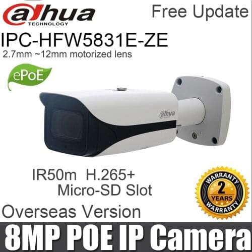 Dahua IPC-HFW5831E-ZE 8MP IP Camera replace IPC-HFW5830E-Z IR 50m 2.7mm ~12mm motorized lens H.265 IP67 IK10 PoE 8 megapixel