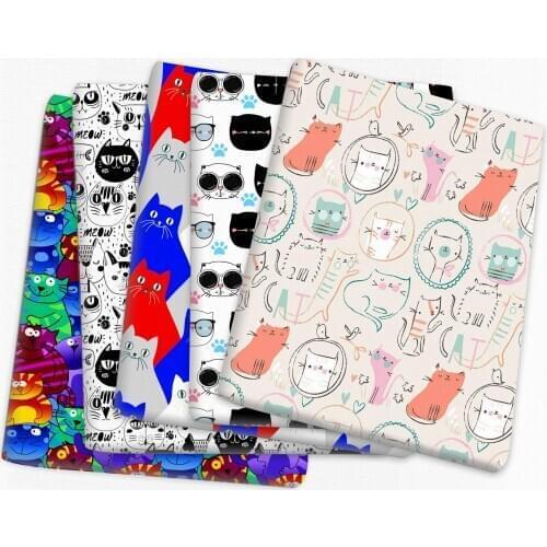 50*145cm Cat Animal Polyester Fabric for Tissue Kids Home Textile Patchwork Cloth DIY Sewing Quilting Curtain,1Yc15080