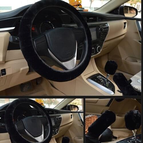 Universal Car Steering Wheel Cover Plush Steering-Wheel Gear Shift Knob Sequins Handbrake cover Auto Winter warm Car Accessories