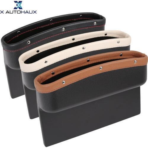 X AUTOHAUX Universal Car Seat Crevice Storage Pocket Side Gap Box Organizer PU Leather Leak-Proof Storage Box