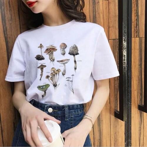 Mushrooms Graphic T-Shirt Harajuku 2021 Women Hipster Tee Female Short Sleeve Tops Aesthetic Women Funny Girls Tshirt