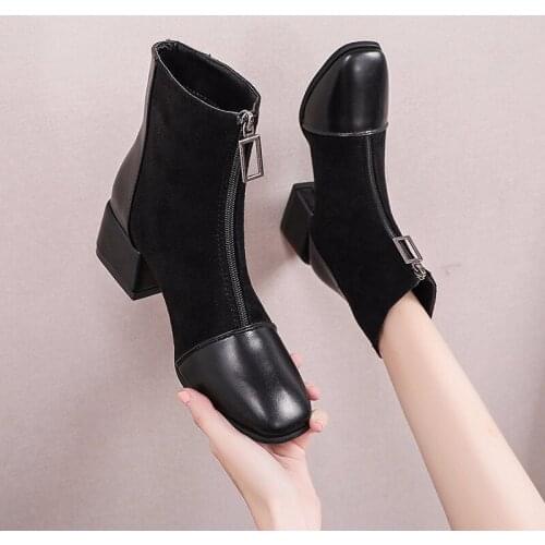 Womens Boots Autumn Boots-women Zipper Shoes Luxury Designer Booties Ladies Ankle 2020 Med Rubber Rock Fashion Fabric Solid955