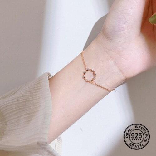 Sterling Silver Women‘s Bracelets Zircon Circle Rose Gold Chain Adjustable Korean Summer Girls Best Friend Birthday Jewelry Gift