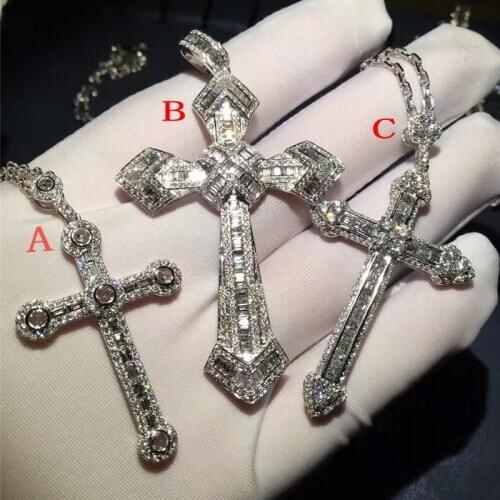 2020 Vintage Diamond cz Cross Pendant 100% 925 Sterling Silver Party Wedding Pendants Necklace For Women men moissanite Jewelry