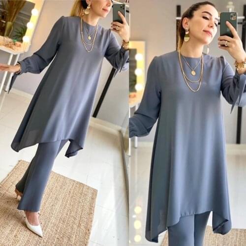 Wepbel Muslim Plus Size Loose Top + Pants Good Quality Women Set Arab Girls' Clothing Muslim Suit Two Piece Set Top and Pants