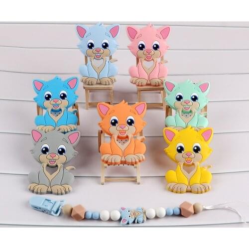 Kovict 1pcs Baby Silicone Teether Cartoon Cat Food Grade BPA Free DIY Food Grade Necklace Accessories Chewable Nursing Toys