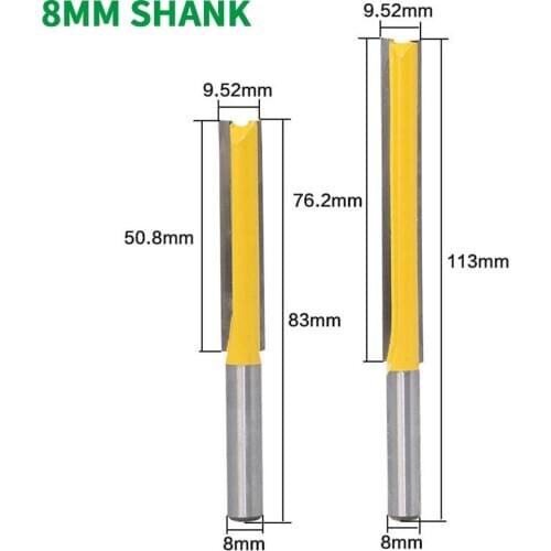 1PC 8MM Shank Milling Cutter Wood Carving Straight Dado Router Bit 1/2" Dia. X 3" Length Woodworking Cutter Wood Cutting Tools
