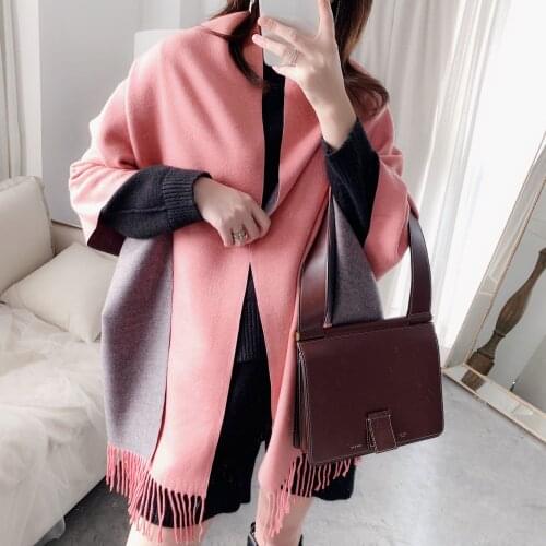 2019 Winter Solid Color Cashmere Scarf For Women Warm Poncho Neck Scarfs Female Fashion Long Shawls and Wraps Scarves For Ladies