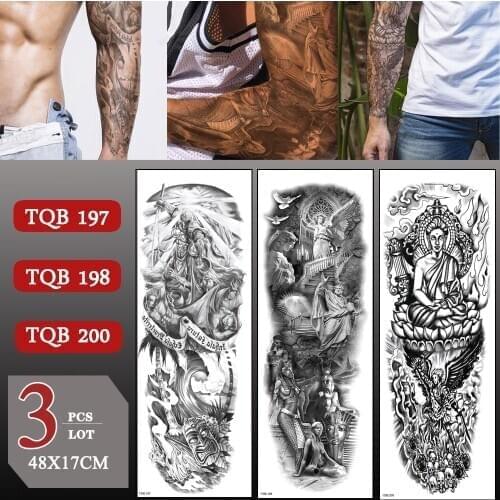 3 pcs/lot Full Arm Temporary Tattoo Sticker Waterproof Black Totem Large Arm Sleeve Fake Tattoos For Men Women Body Art Sticker