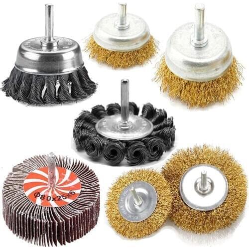 7Pcs Wire Wheel Brush Knotted & Crimped Wire Cup Wheels Brush & Carbon Knot Wire Drill Brush Set with 1/4-Inch Shank