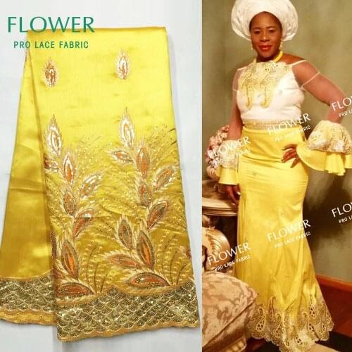 Yellow Color African Nigerian George Lace Fabrics With Gold Line Embroidery Guipure Indian Guinea Wedding Laces George Material