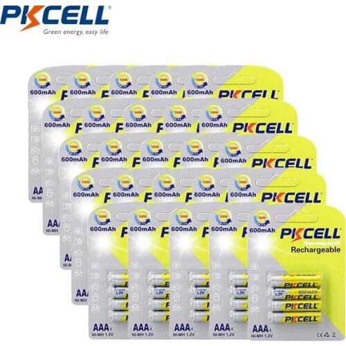 80pc PKCELL 1.2V 600mAh NiMh AAA Rechargeable Batteries AAA Ni-Mh Battery Real Capacity With 1000 Cycles